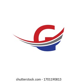 letra inicial g logotipo ala rojo, azul y gris color