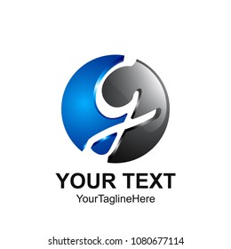 Initial letter G logo template colored blue grey circle negative design for business and company identity