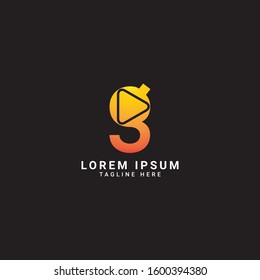 Initial letter G logo template with play button icon in flat design monogram illustration