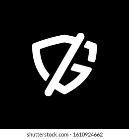 Initial letter G logo template with geometric shield and forbidden stripe illustration in flat design monogram symbol