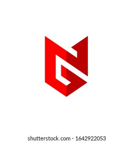 Initial letter G logo template with sporty geometric fox head line art illustration in flat design monogram symbol