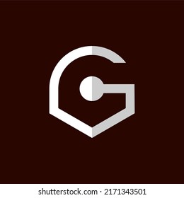 Initial letter G logo template with geometric lock key line art illustration in flat design monogram symbol