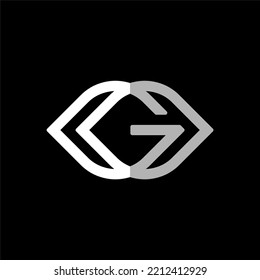 Initial letter G logo template with geometric lips or mouth line art illustration in flat design monogram symbol