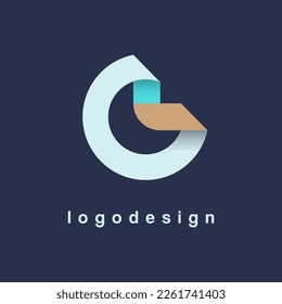 Logo de la letra inicial G. Forma de círculo blanco y azul Estilo originami aislado en fondo azul. Usable para logotipos de empresas y marcas. Elemento de plantilla de diseño de logotipo de vectores planos.