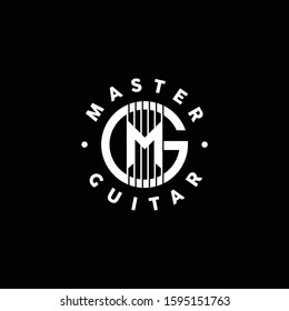 Initial Letter G M GM MG Guitar Strings Hole Music logo design