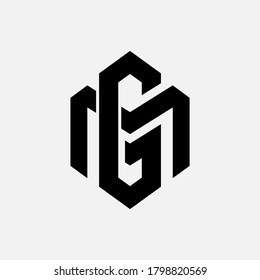 Initial letter G, M, GM or MG overlapping, interlock, monogram logo, black  color on white background