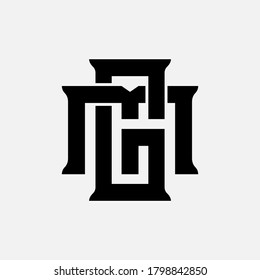 Initial letter G, M, GM or MG overlapping, interlock, monogram logo, black  color on white background