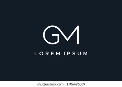 Initial Letter G and M Line Linked Logo isolated on Dark Background. Flat Vector Logo Design Template Element.