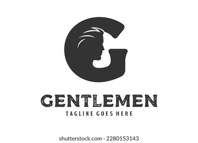 Initial Letter G with Man Male Face for Strong Gentlemen Masculine Logo Design