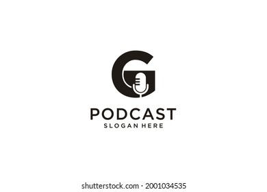 initial letter G with microphone podcast logo design template vector