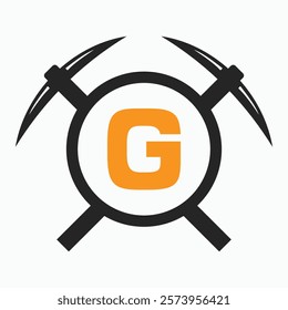 Initial Letter G Mining Logo Combine With Pickaxe Symbol Vector Template