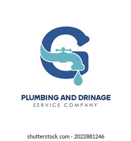 Initial Letter G for Modern Plumbing Drainage, Sanitation Home Repair, Maintenance Service Company Logo design Idea. Pipe Service Business Logo