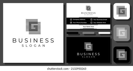 Initial Letter G Monogram Abstract Square Simple Flat Vector Logo Design with Business Card