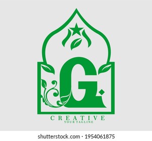 Initial letter G monogram vector. logo with ramadan theme