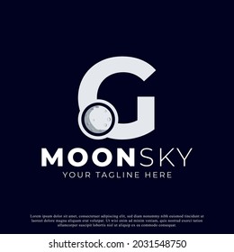 Initial Letter G with Moon Logo Design. White Shape Circle. Usable for Business and Branding Logos