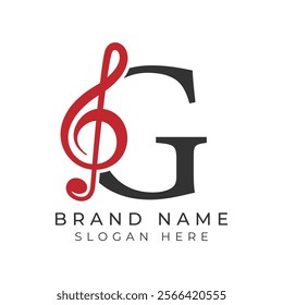 Initial Letter G with musical note Style icon. Alphabet G Music logo design