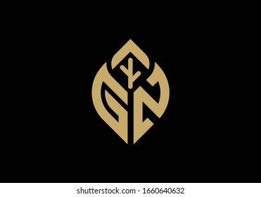 Letra inicial G y N con símbolo del logotipo de hoja abstracta