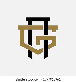 Initial letter G, N, GN or NG overlapping, interlock, monogram logo, black and gold color on white background