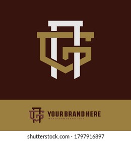 Anfangsbuchstaben G, N, GN oder NG, überlappend, Verriegelung, Monogramm-Logo, weiß-goldene Farbe auf braunem Hintergrund