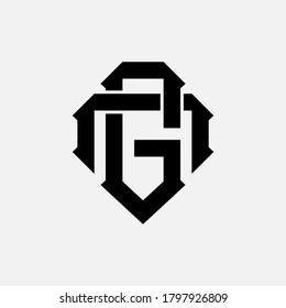 Initial letter G, N, GN or NG overlapping, interlock, monogram logo, black color on white background