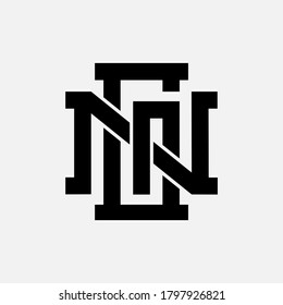 Initial letter G, N, GN or NG overlapping, interlock, monogram logo, black color on white background