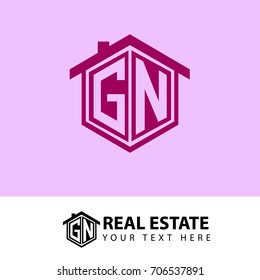 Initial Letter G, N, GN House Logo, Hexagonal Shape with Purple Color