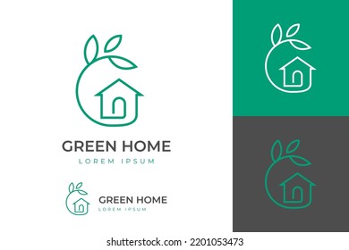 initial letter g for nature green house logo design line art style vector symbol icon design with leaf circle home concept, Eco friendly home logo design