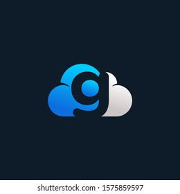 initial letter G negative space in Sky Cloud element. Technology Hosting Domain BlockChain Server Logo Design - Vector