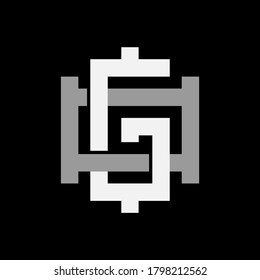 Initial letter G, O, GO or OG overlapping, interlock, monogram logo, white and gray color on black background