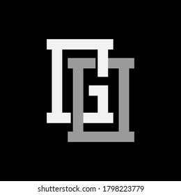 Letra inicial G, O, GO u OG superpuesta, enclavada, logotipo monograma, color blanco y gris sobre fondo negro