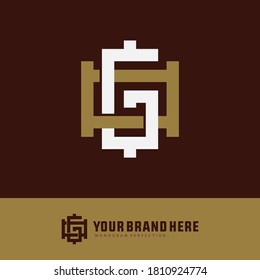 Initial letter G, O, GO or OG overlapping, interlock, monogram logo, white and gold color on brown background