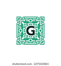 Letra inicial G logotipo del marco de patrón cuadrado ornamental
