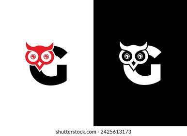 Initial letter G with owl modern company business logo icon. Simple and creative owl logo design vector, combination of letter G and owl.