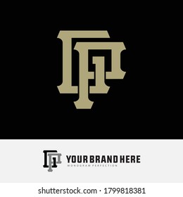 Initial letter G, P, GP or PG overlapping, interlock, monogram logo, cream color on black background