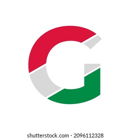 Initial Letter G Paper Cutout with Italian Flag Color Logo Design Template