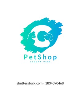 Initial letter G. Pet logo design template. Modern animal icon for store, veterinary clinic, business service. Logo with cat and dog concept.
