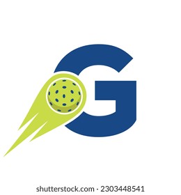 Initial Letter G Pickleball Logo Concept With Moving Pickleball Symbol. Pickle Ball Logotype Vector Template