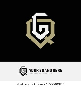 Initial letter G, Q, GQ or QG overlapping, interlock, monogram logo, cream and white color on black background