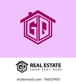 Initial Letter G, Q, GQ House Logo, Hexagonal Shape with Purple Color