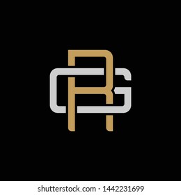 Initial letter G and R, GR, RG, overlapping interlock logo, monogram line art style, silver gold on black background