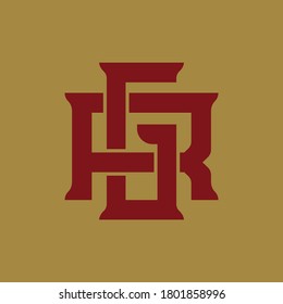 Initial letter G, R, GR or RG overlapping, interlock, monogram logo, red color on gold background