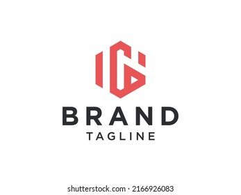 Initial Letter G Red with Line Icon inside. Flat Vector Logo Design Template Element.

