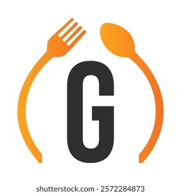 Initial Letter G Restaurant Logo Design Concept With Spoon and Fork Symbol Vector Template