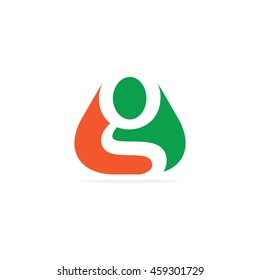 Initial Letter G Rounded Triangle People Logo Orange Green