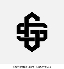 Letra inicial G, S, GS o SG superpuesta, interbloqueo, logotipo de monograma, color negro sobre fondo blanco