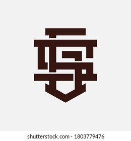 Initial letter G, S, GS or SG overlapping, interlock, monogram logo, brown color on white background