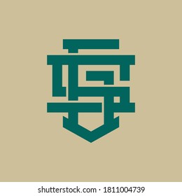Initial letter G, S, GS or SG overlapping, interlock, monogram logo, green color on cream background