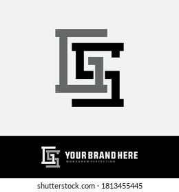 Letra inicial G, S, GS o SG superpuesta, interbloqueo, logotipo de monograma, color negro y gris sobre fondo blanco