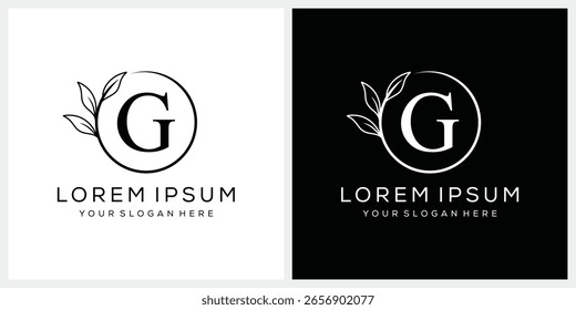 Anfangsbuchstabe G Serif Schriftart Logo-Design, Kosmetik Mode und Schönheit Grafik Vektor, Blätter Icon Konzept