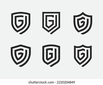 initial Letter G Shield Monogram Logo Set Concept icon sign symbol Design Element. Security, Defense, Guard Logotype. Vector illustration template
